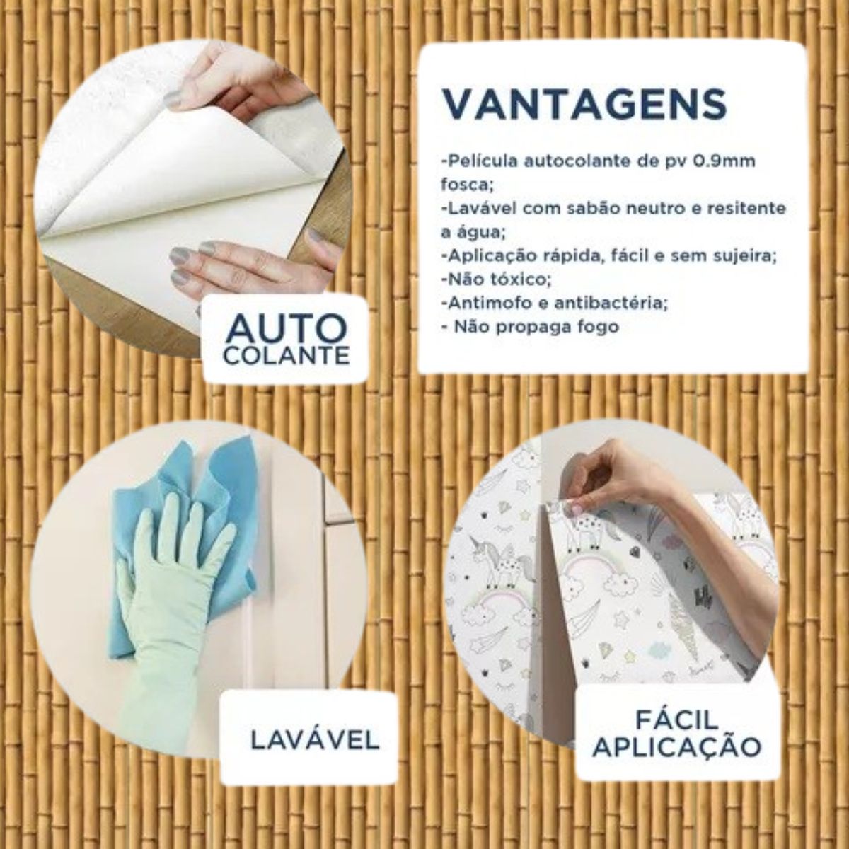 Papel De Parede Auto Adesivo Decorativo Bambu Lavável Papel De Parede Auto Adesivo Decorativo Bambu Lavável